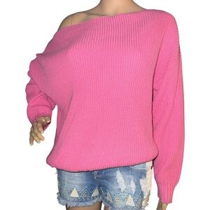 Forever 21 Oversized Vibrant Pink Off-Shoulder Sweater crop Sweater Knit